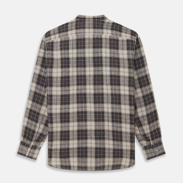 Brown Multi Check Linen Weekend Fit Unwin Shirt Image 4