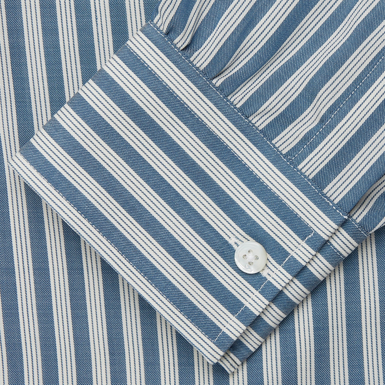 View 3 of product Pale Blue Multi Stripe Weekend Fit Wool Shirt with Derby Collar and 1 Button Cuffs