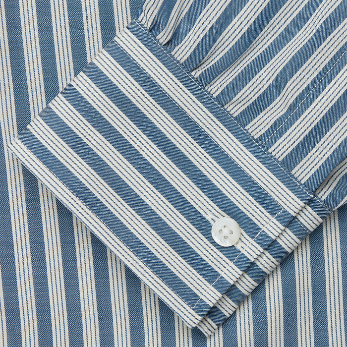 Pale Blue Multi Stripe Weekend Fit Wool Shirt with Derby Collar and 1 Button Cuffs Image 2