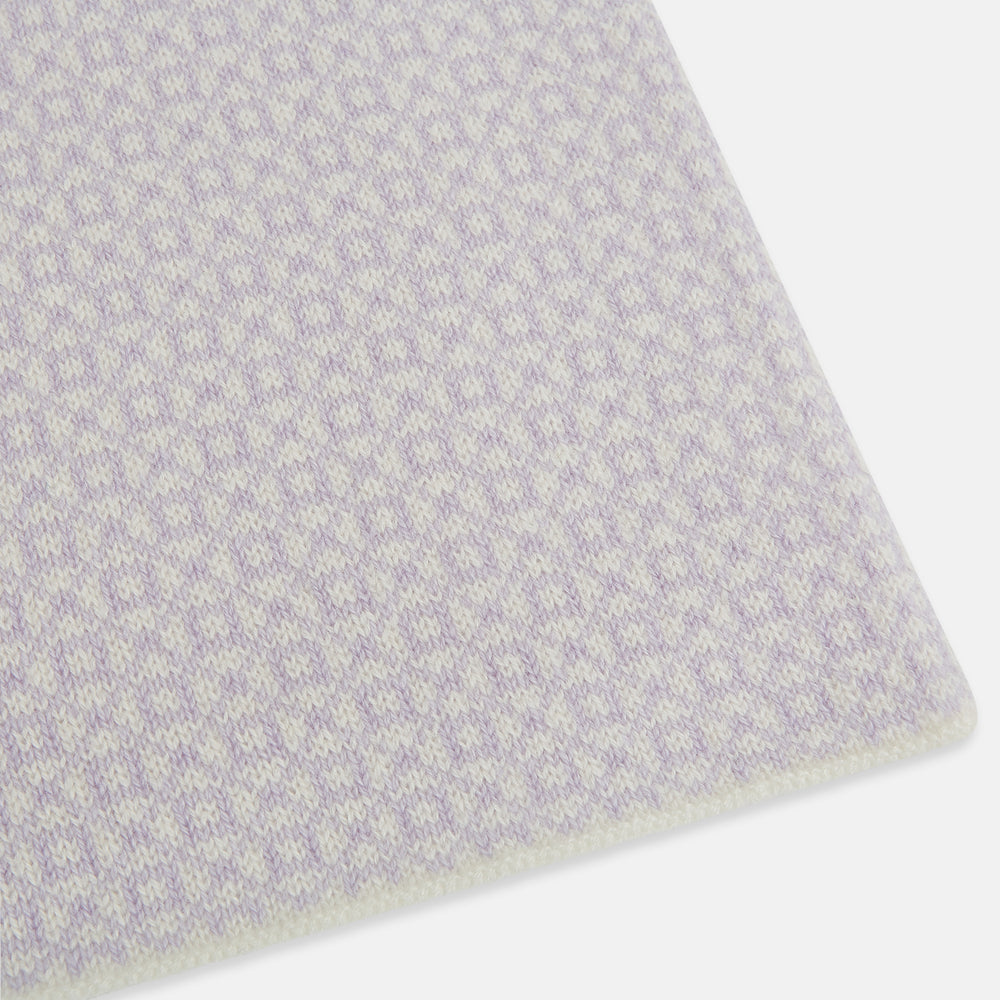 Ivory and Lilac Lozenge-Patterned Cashmere Knitted Scarf