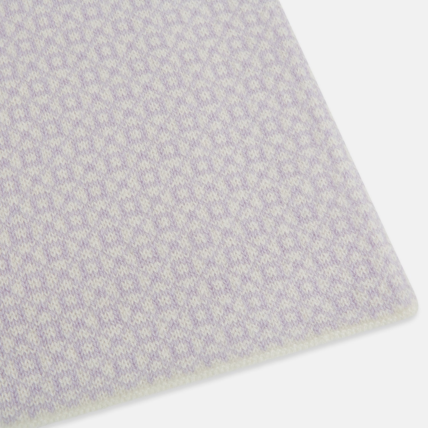View 2 of product Ivory and Lilac Lozenge-Patterned Cashmere Knitted Scarf