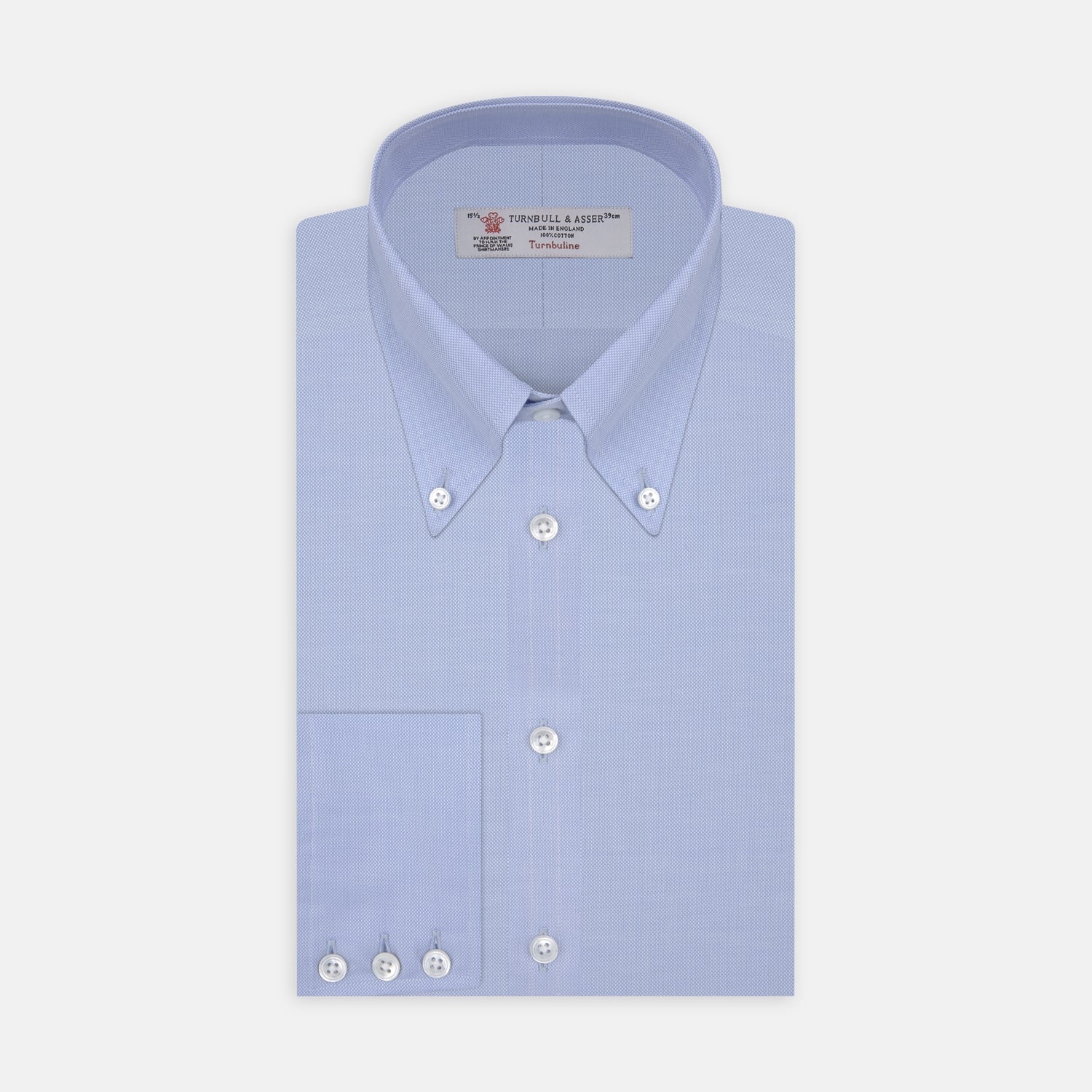 View 1 of product Light Blue Royal Oxford Cotton Shirt with Button-Down Collar and 3-Button Cuffs