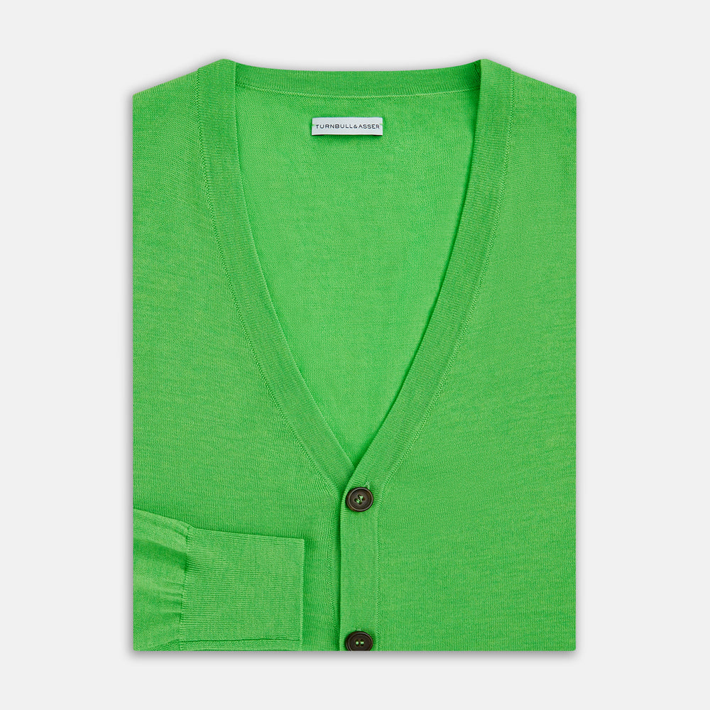 Lime Green Fine Merino V-Neck Cardigan