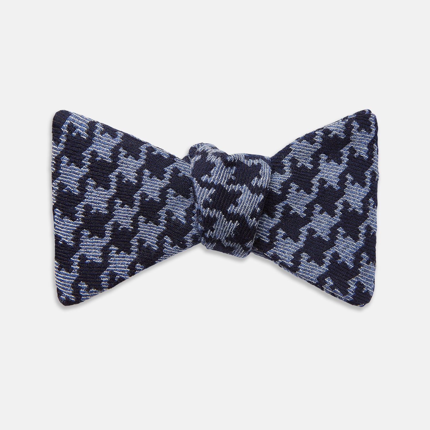 Navy and Blue Houndstooth Wool Blend Bow Tie