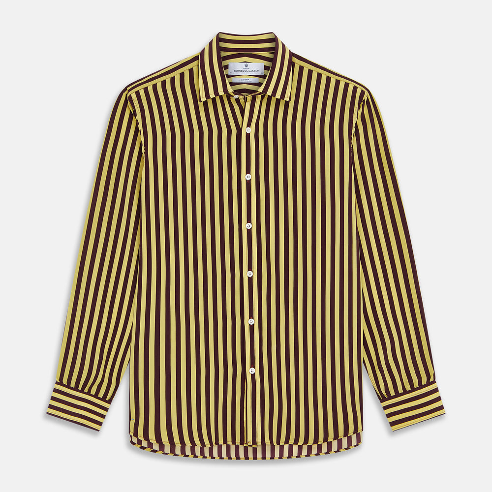 Yellow and Burgundy Candy Stripe Silk Weekend Fit Harold Shirt Yellow and Burgundy Candy Stripe Silk Weekend Fit Harold Shirt