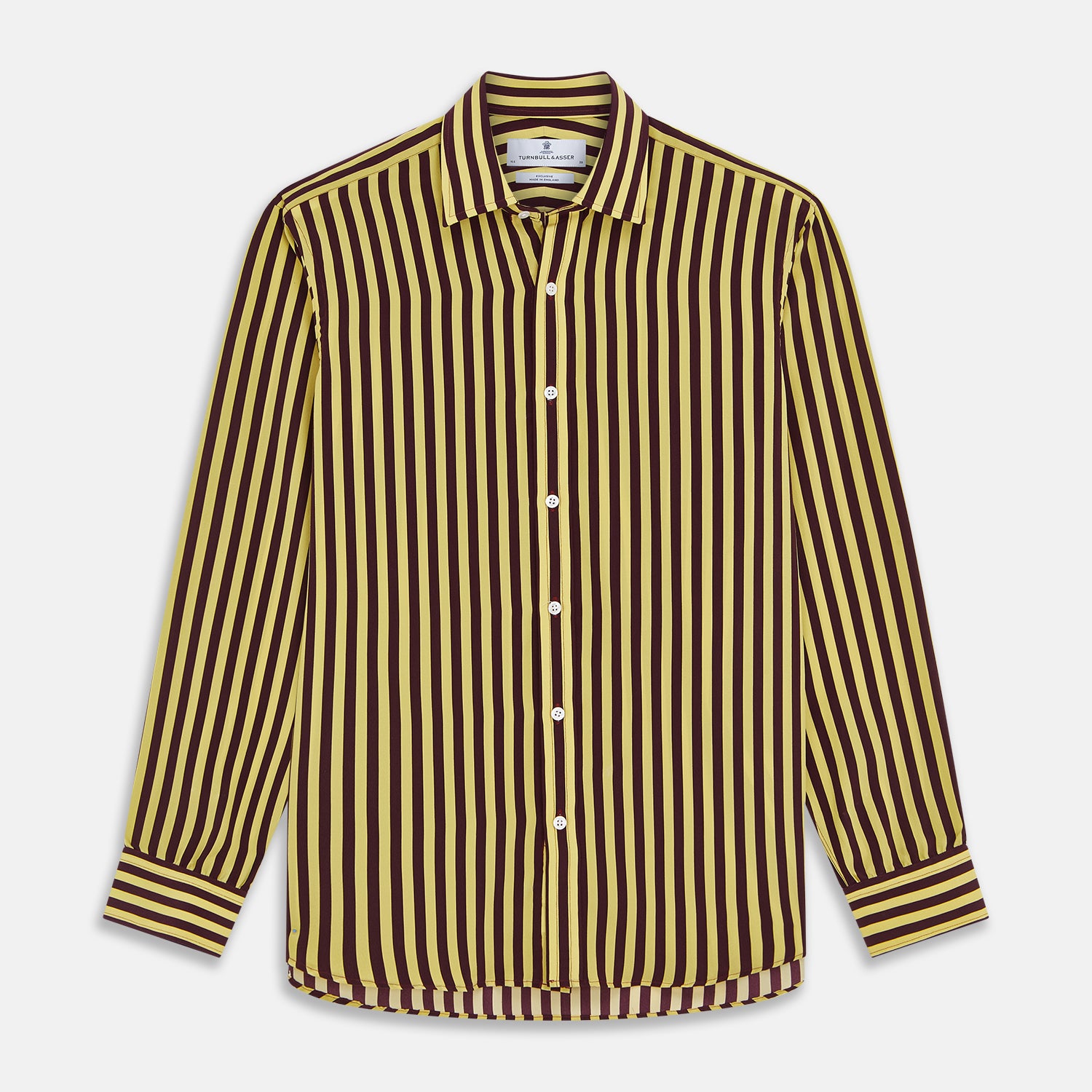 Yellow and Burgundy Candy Stripe Silk Weekend Fit Harold Shirt Yellow and Burgundy Candy Stripe Silk Weekend Fit Harold Shirt