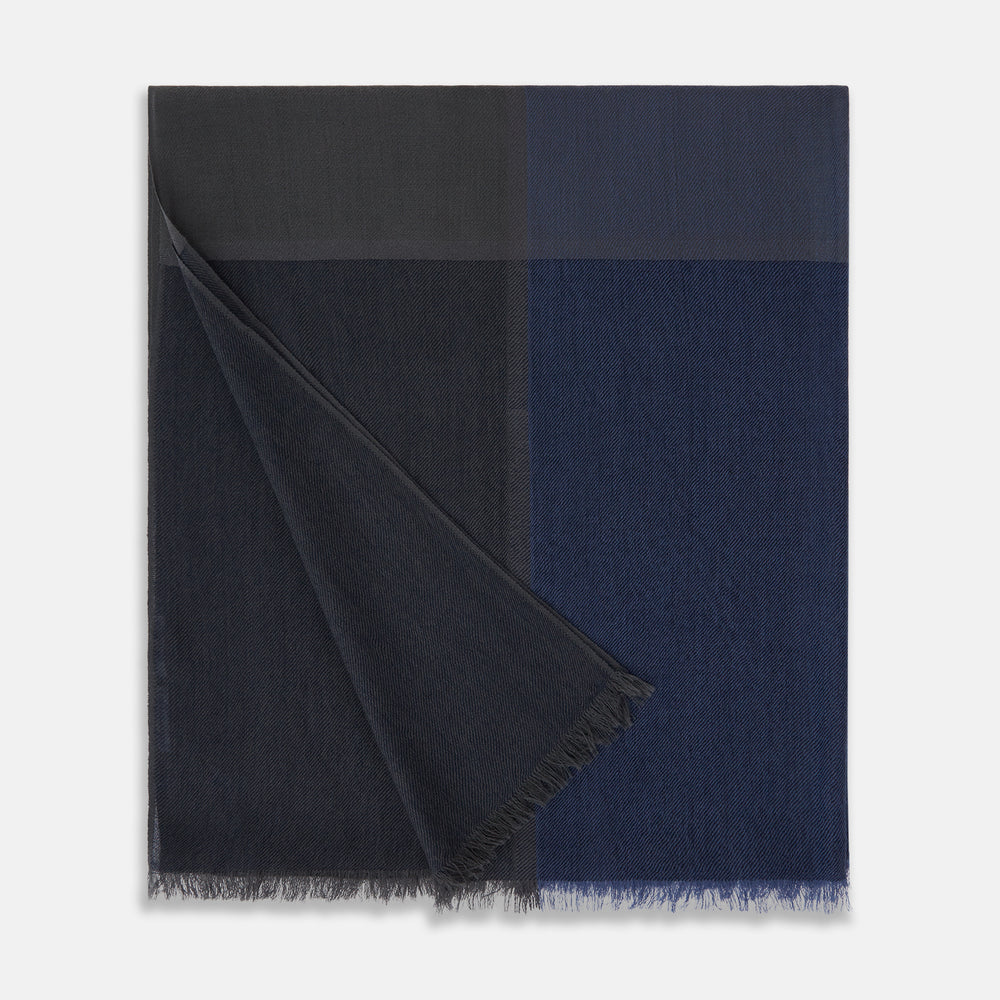 Charcoal and Navy Cashmere Scarf