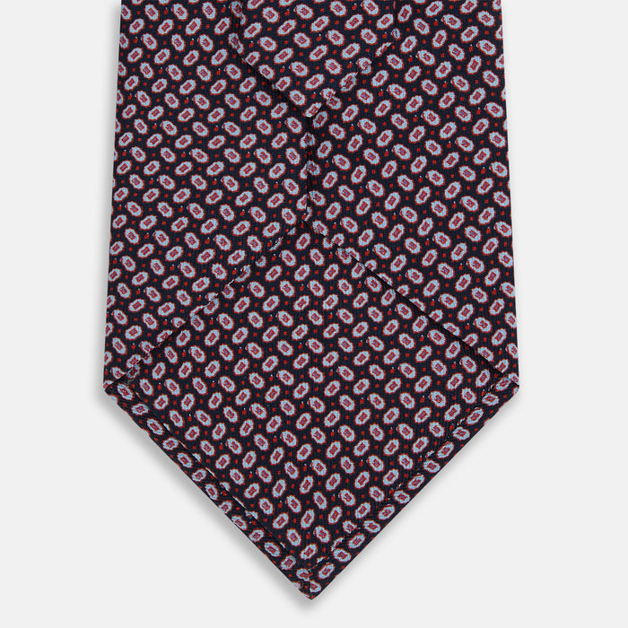 Red and Navy Oval-Patterned Silk Tie Image 2