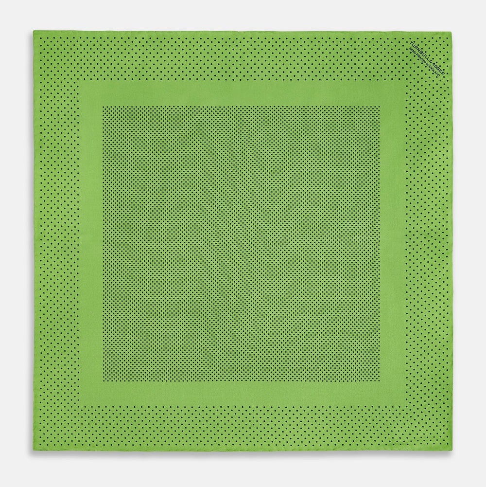 Kelly Green Dot Silk Pocket Square