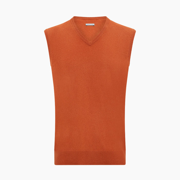 Orange Cashmere V-Neck Vest Image 3