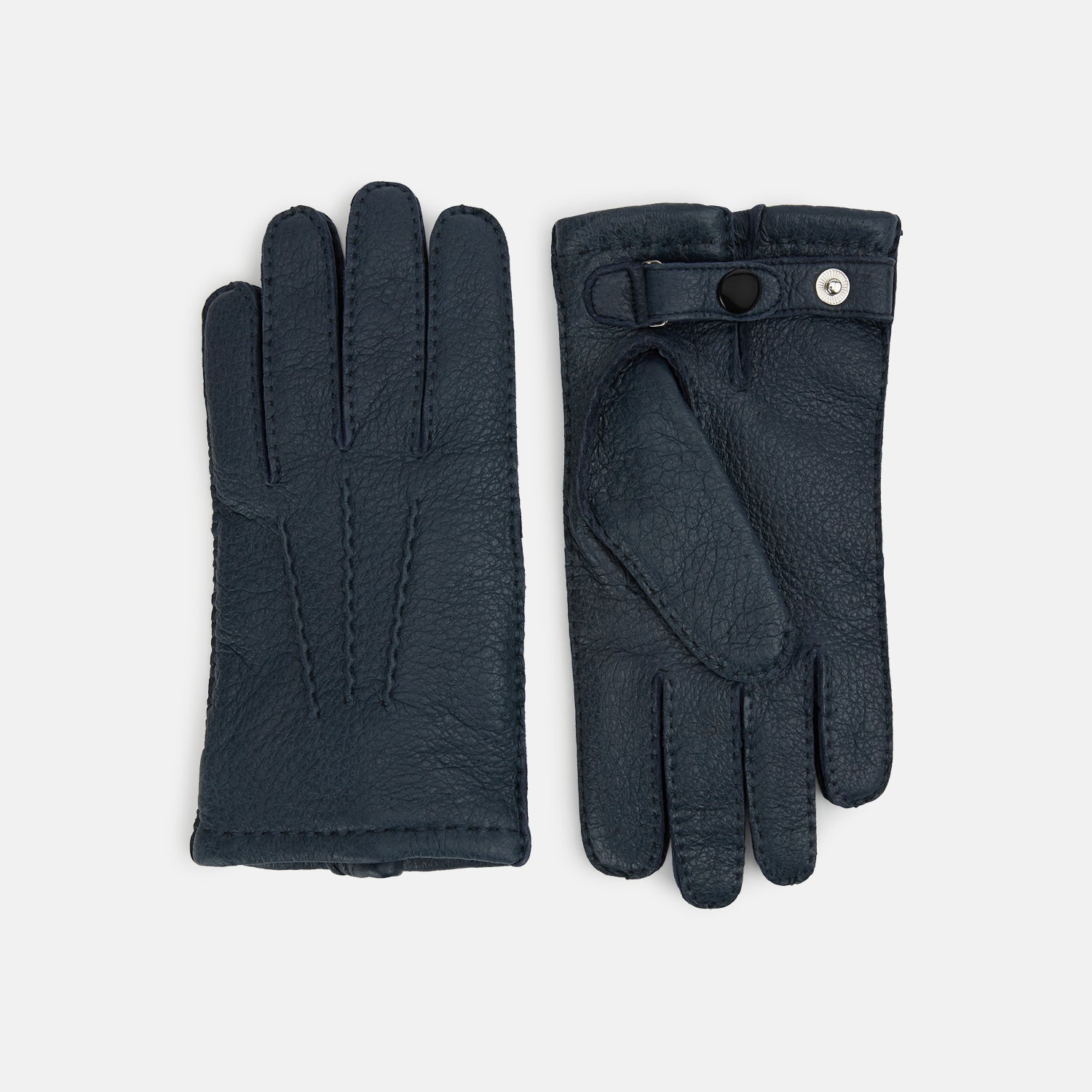 View 1 of product Navy Cashmere-Lined Peccary Leather Gloves