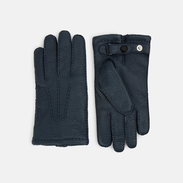 Navy Cashmere-Lined Peccary Leather Gloves