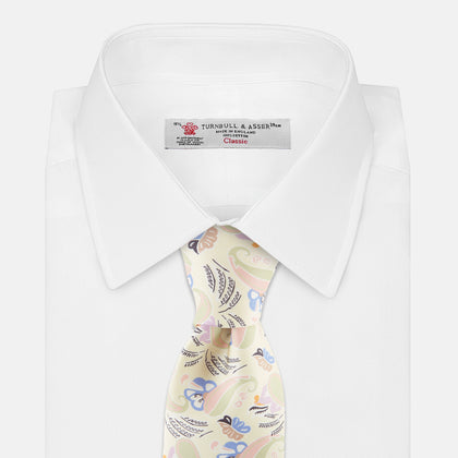 Cream Multi Bloomsbury-Inspired Pattern Silk Tie Image 1