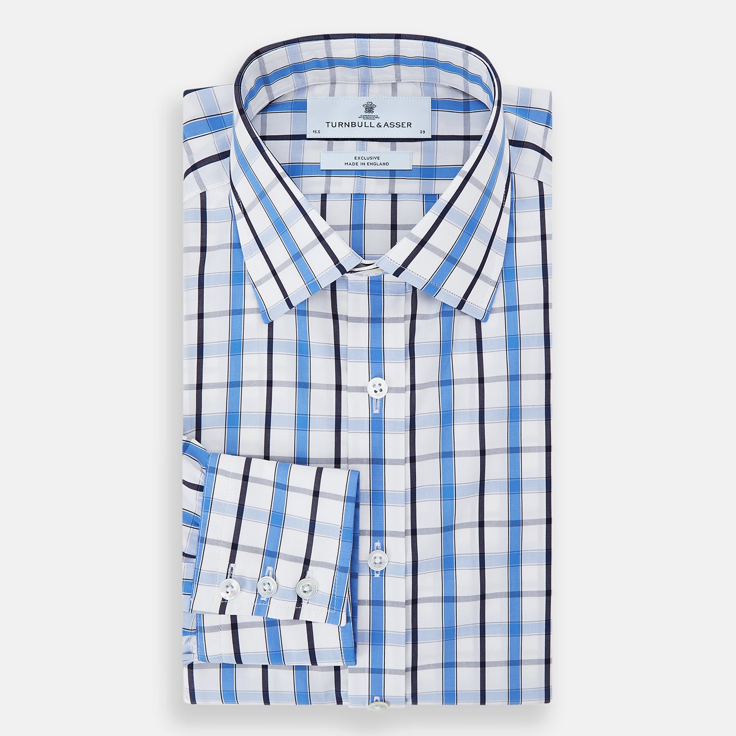 View 5 of product Blue and Navy Combination Check Mayfair Shirt
