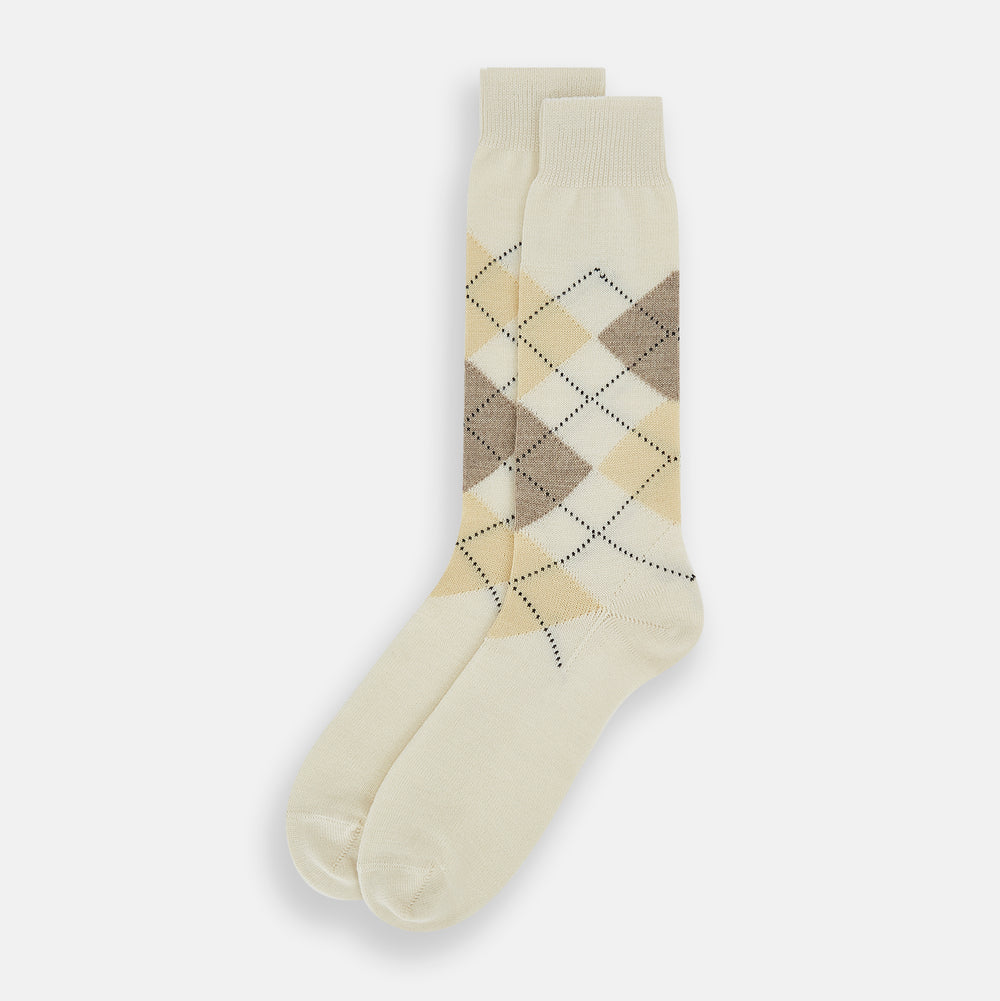 White Wool Check Mid-Length Socks