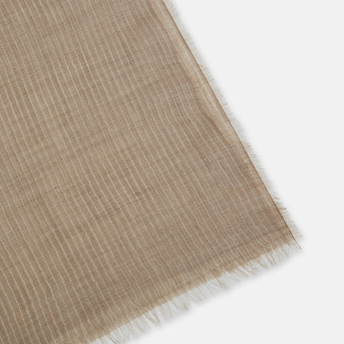 Beige and White Striped Cashmere Scarf Image 1