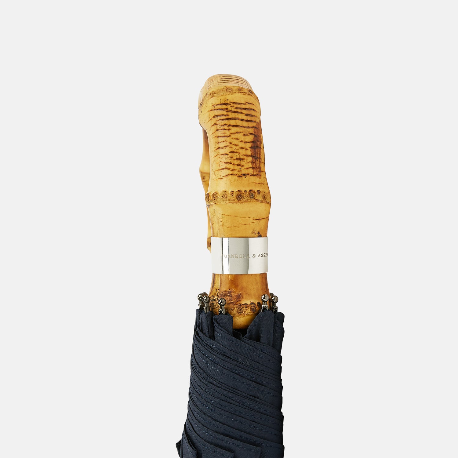 View 3 of product Navy Telescopic Umbrella with Whangee Crook Handle