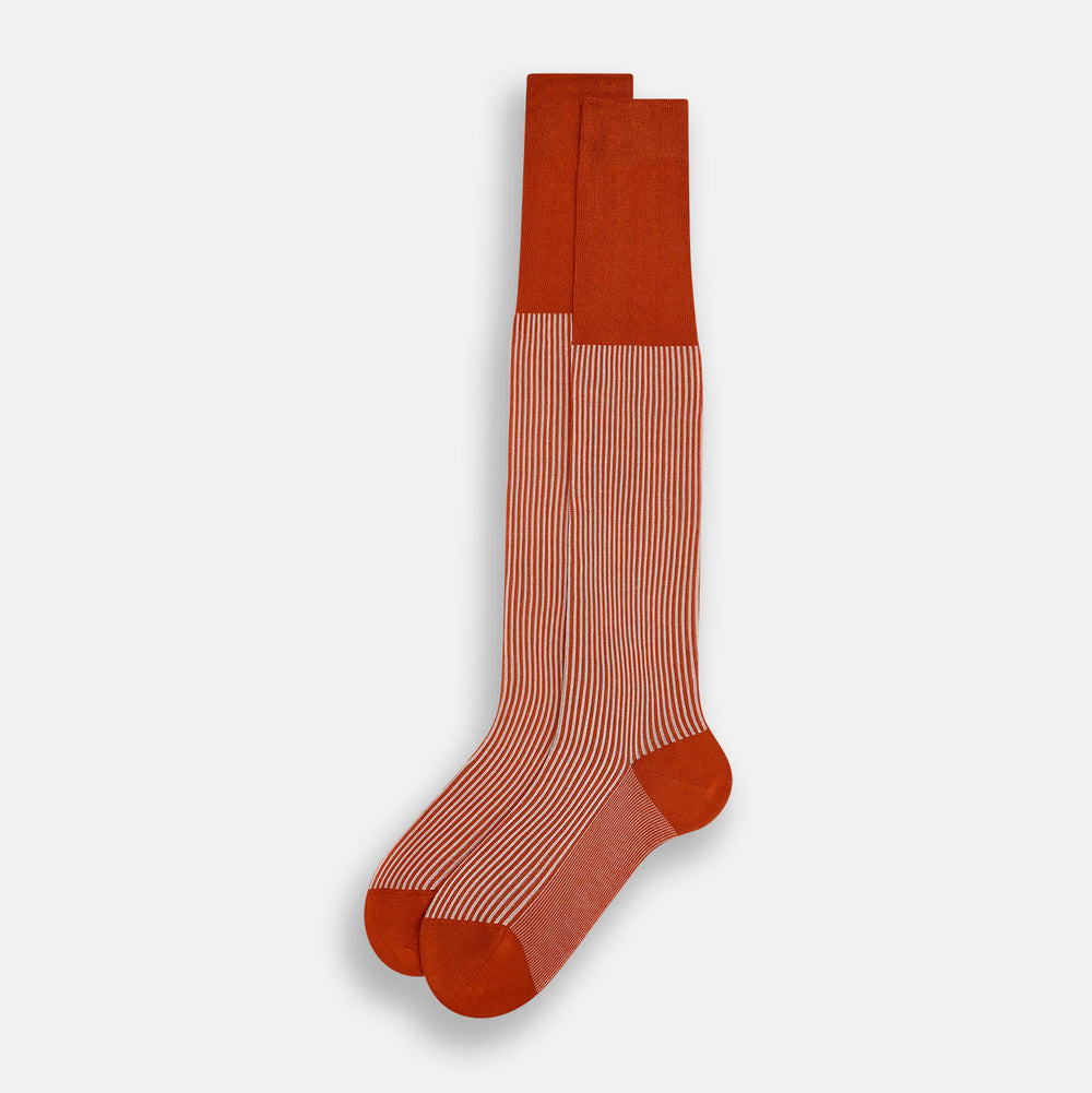 Rust/White Thin Striped Long Socks