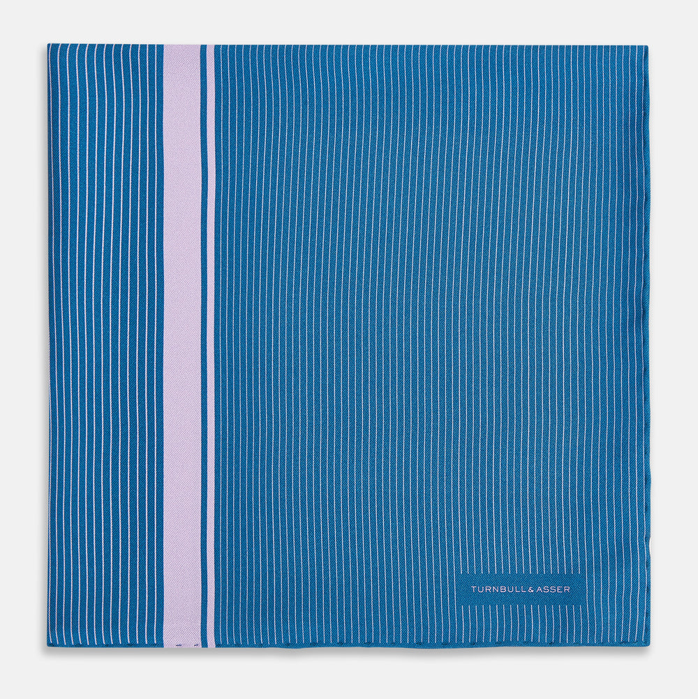 Blue and Lilac Stripe Silk Pocket Square