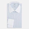 View 5 of product Pale Blue and Navy Grid Check Shirt with Contrast T&A Collar and Cuffs
