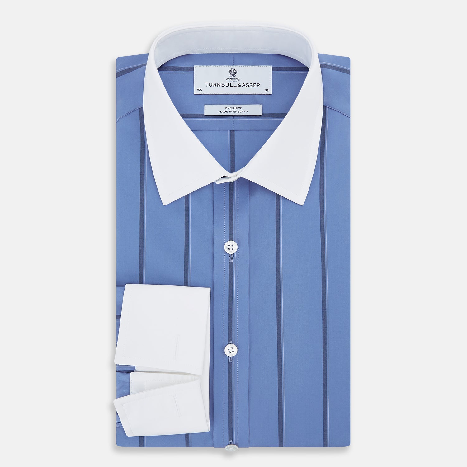 View 5 of product Colony Blue Track Stripe Shirt with Contrast T&A Collar and Cuffs