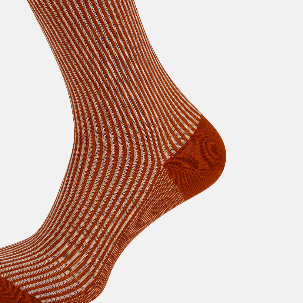 Rust/White Thin Striped Long Socks