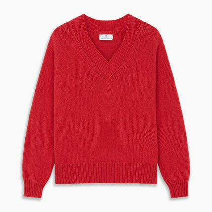 Raspberry Red Cashmere Edwards V-Neck Sweater Image 5