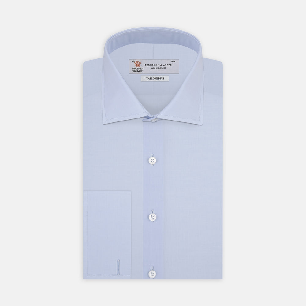 Tailored Fit Two-Fold 120 Light Blue Cotton Shirt with Kent Collar and Double Cuffs