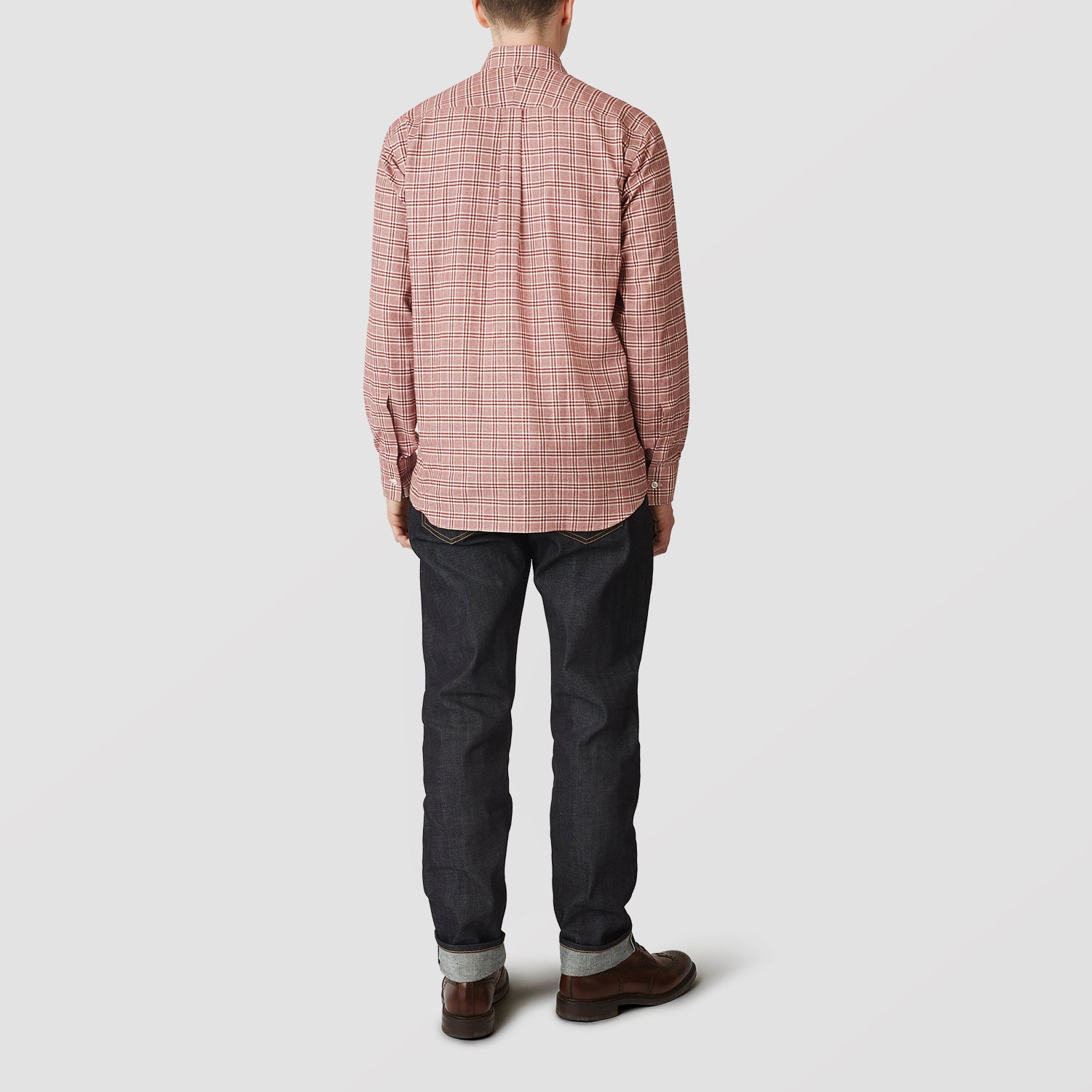 Red Check Weekend Fit Shirt With Derby Collar and 1-Button Cuffs