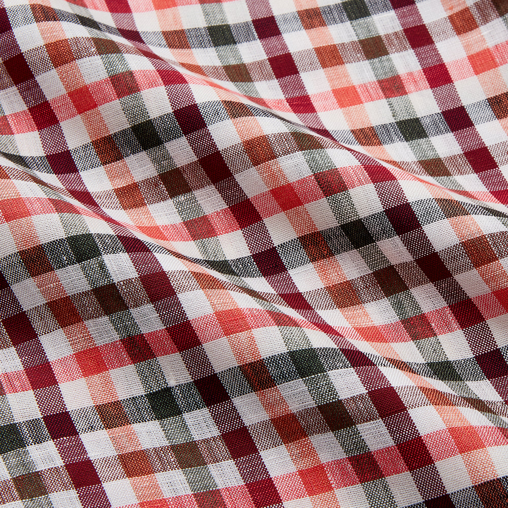 Red and Green Check Linen Blend Weekend Fit Hayne Shirt