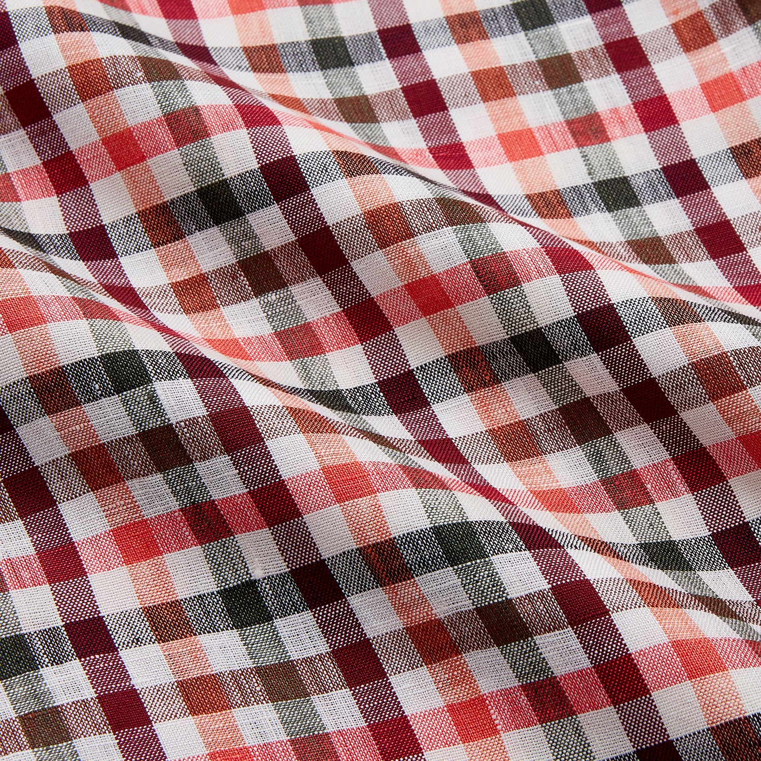 View 4 of product Red and Green Check Linen Blend Weekend Fit Hayne Shirt