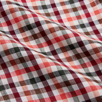 Red and Green Check Linen Blend Weekend Fit Hayne Shirt Image 3