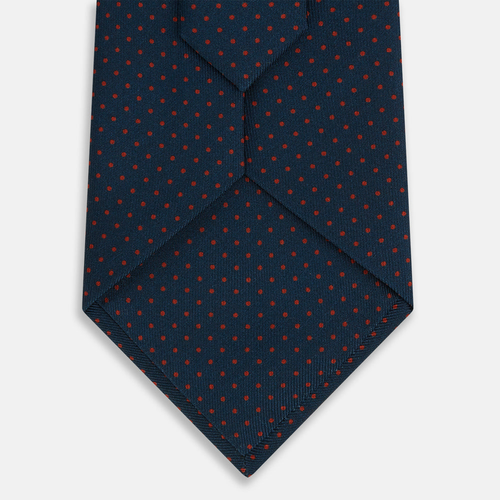Navy and Red Polka Dot Silk Tie