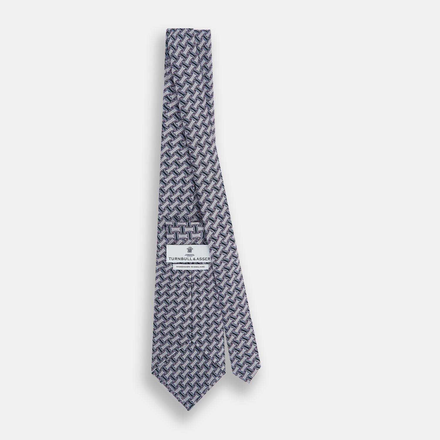 View 4 of product Navy and Pink Weave-Patterned Printed Silk Tie