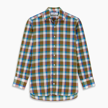 Green and Pink Multi-check Cotton Blend Regular Fit Mayfair Shirt Image 5