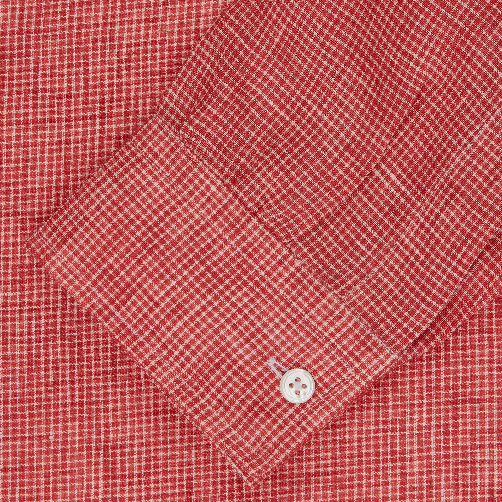 View 2 of product Weekend Fit Red Check Linen Shirt with Derby Collar and 1-Button Cuffs
