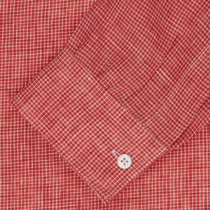 Weekend Fit Red Check Linen Shirt with Derby Collar and 1-Button Cuffs Image 1