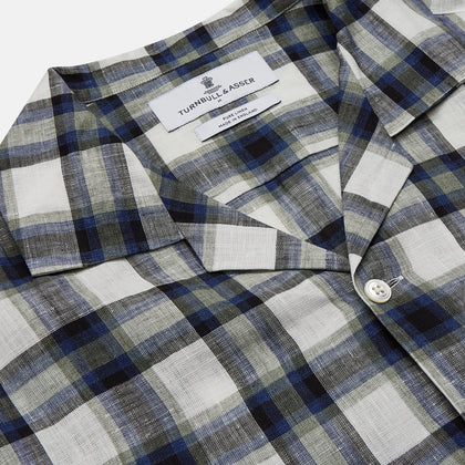 Green Multi Check Linen Holiday Fit Winnington Shirt Image 3