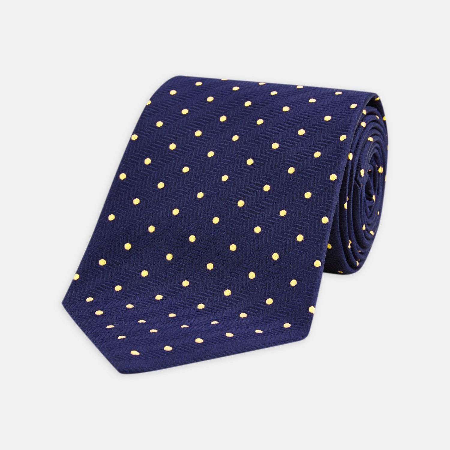 View 1 of product Navy Spot Woven Herringbone Silk Tie
