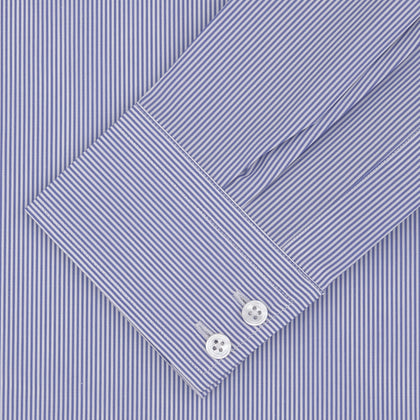 Tailored Fit Blue Fine Bengal Stripe Shirt with Kent Collar and 2-Button Cuffs Image 1
