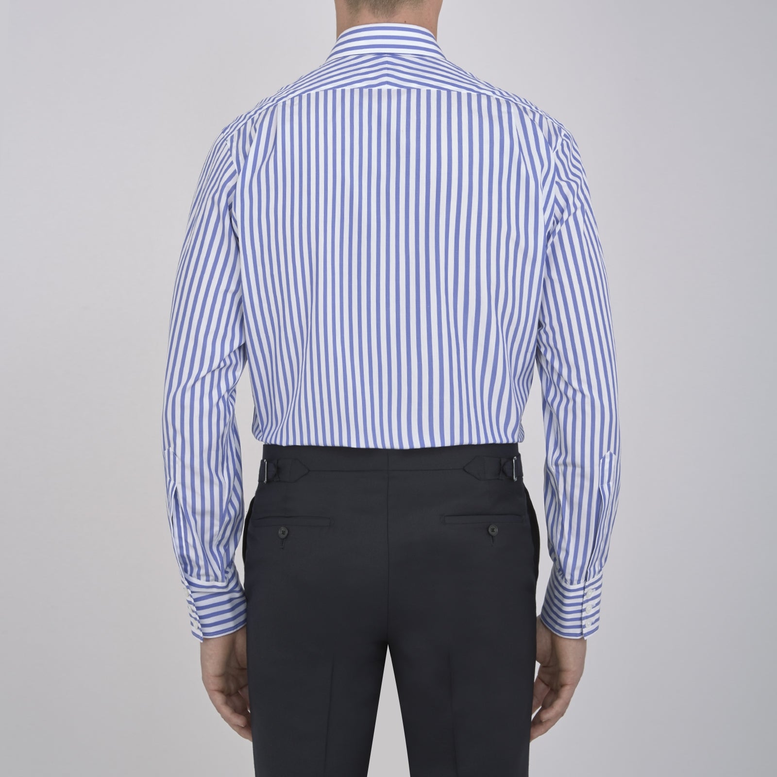 View 5 of product Blue and White Candy Stripe Shirt with T&A Collar and 3-Button Cuffs
