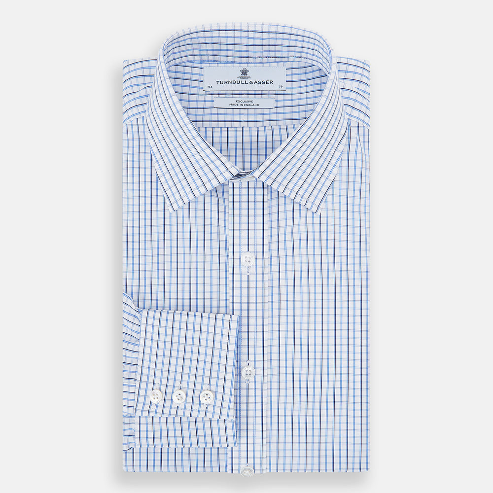 Blue and Navy Tattersall Check Mayfair Shirt