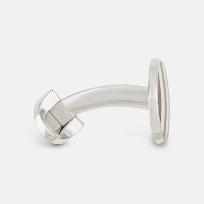 Burgundy and White Striped Oval Enamel Cufflinks