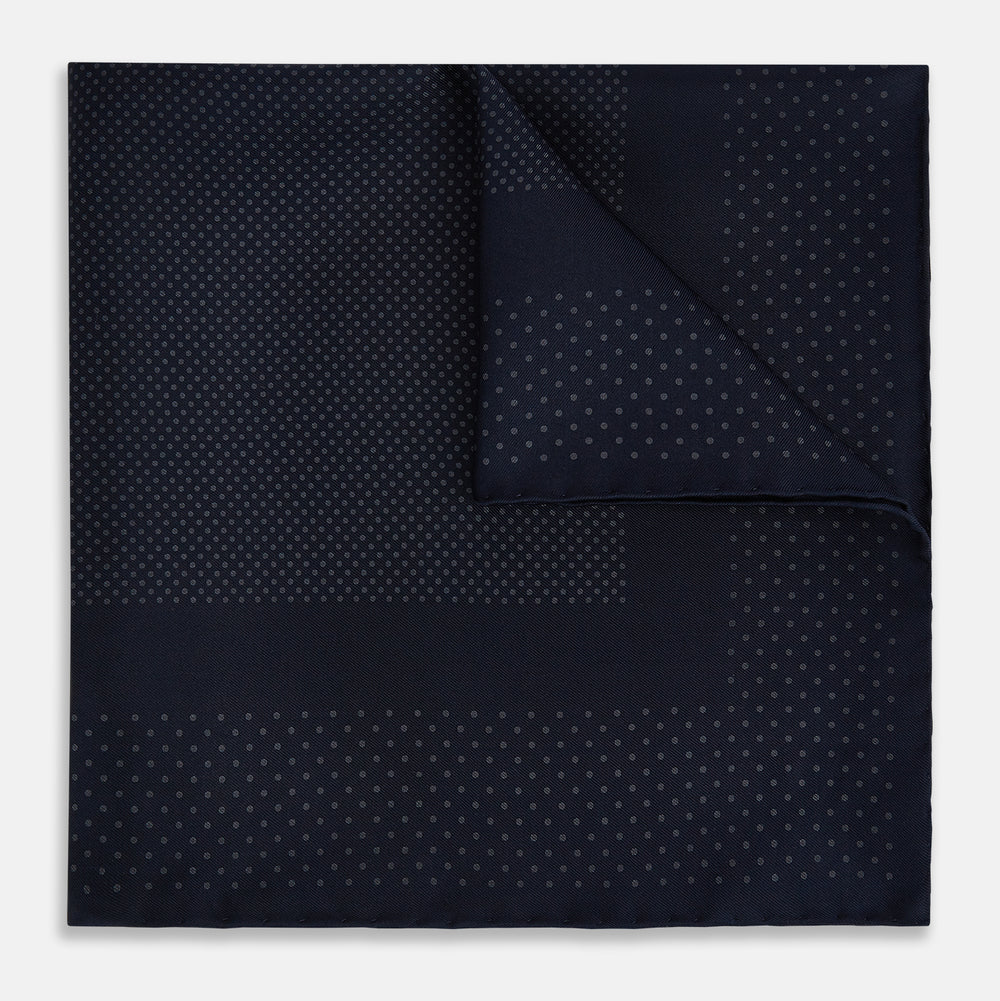 Navy and Charcoal Dot Silk Pocket Square