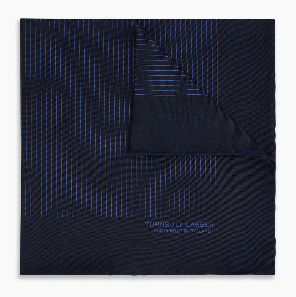 Navy Stripe Silk Pocket Square