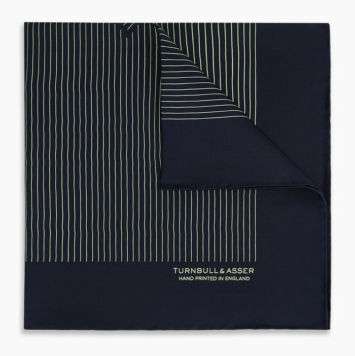 Navy and Melon Green Stripe Silk Pocket Square Image 4