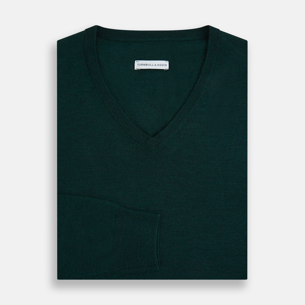 Petrol Green Merino V-Neck Jumper