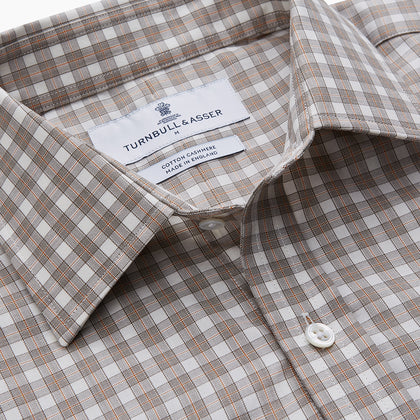 Grey and Peach Multi Check Cashmerello Weekend Fit Finch Shirt Image 3
