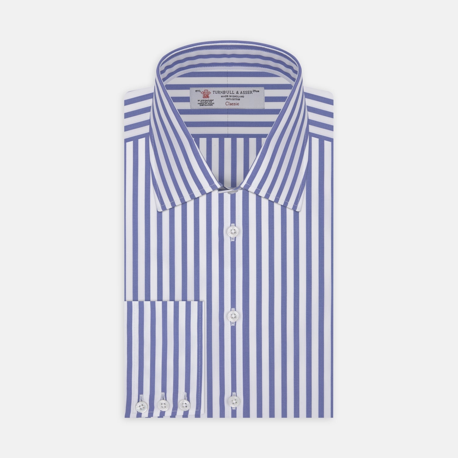 Turnbull & Asser Blue and White Candy Stripe Shirt With T&A Collar and 3-Button Cuffs