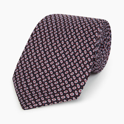Red and Navy Oval-Patterned Silk Tie Image 4